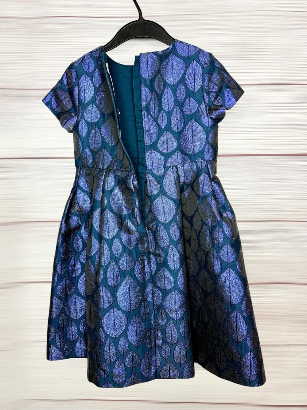 NWT Jacadi Paris Teal with Purple Shiny Leaf Jacquard Occasion Dress 10 (140)